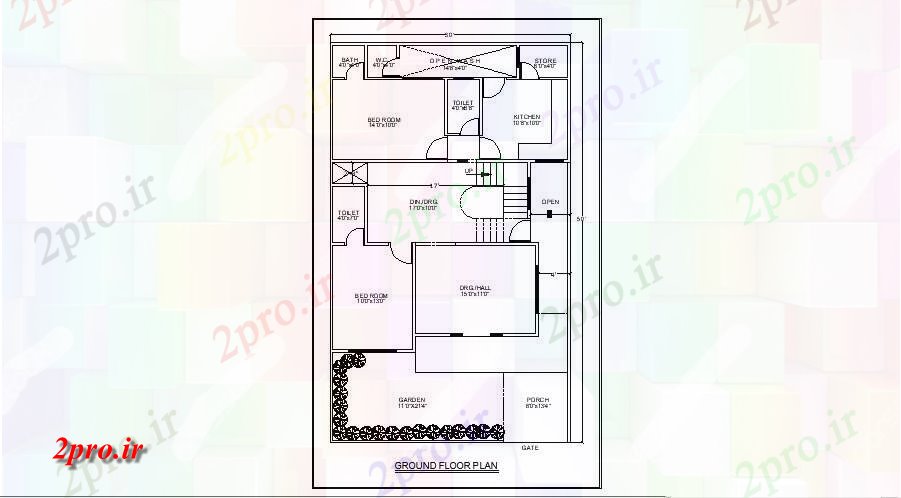 دانلود نقشه مسکونی ، ویلایی ، آپارتمان طرحی طبقه همکف خانه 30 '* 50 با جزئیات مبلمان 35 در 60 متر (کد85324)