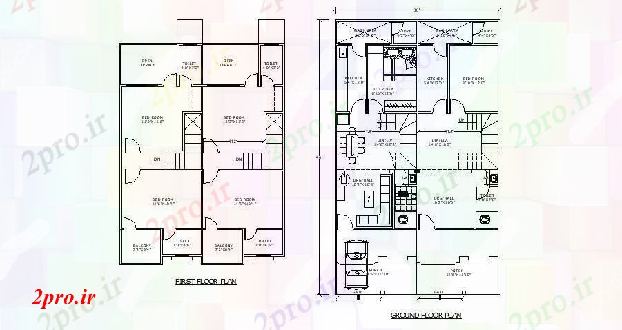 دانلود نقشه مسکونی ، ویلایی ، آپارتمان طبقه خانه مسکونی با ابعاد جزئیات 36 در 45 متر (کد85326)