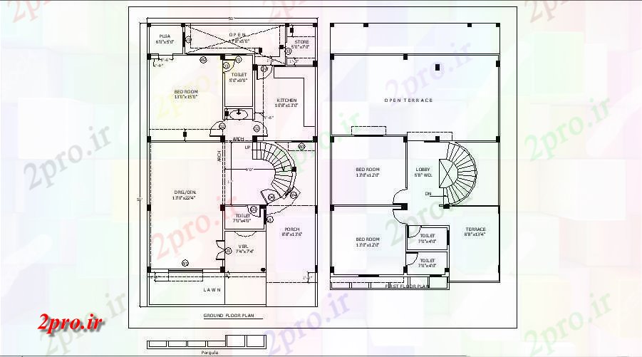 دانلود نقشه مسکونی ، ویلایی ، آپارتمان طرحی طبقه همکف از آپارتمان های مسکونی با ابعاد جزئیات 35 در 60 متر (کد85328)