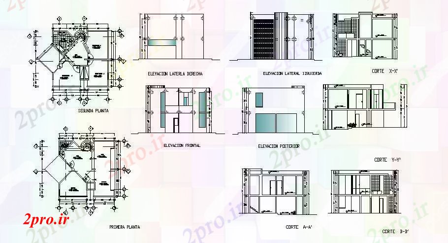 دانلود نقشه مسکونی ، ویلایی ، آپارتمان طرحی خانه با نما و بخش 8 در 8 متر (کد85332)