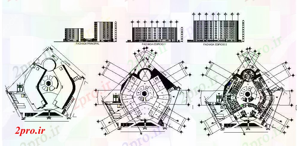 دانلود نقشه هتل - رستوران - اقامتگاه طراحی معماری ساختمان هتل چند طبقه با ابعاد جزئیات 108 در 112 متر (کد85339)