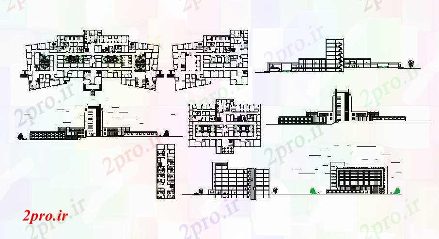 دانلود نقشه بیمارستان - درمانگاه - کلینیک طرحی معماری یک بیمارستان عمومی با نما و بخش 56 در 120 متر (کد85352)