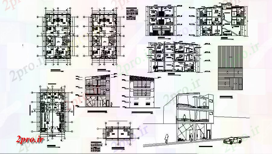 دانلود نقشه ساختمان مرتفعطرحی ساختمان تجاری 940mtr X 1500mtr با بخش و نما 9 در 17 متر (کد85353)