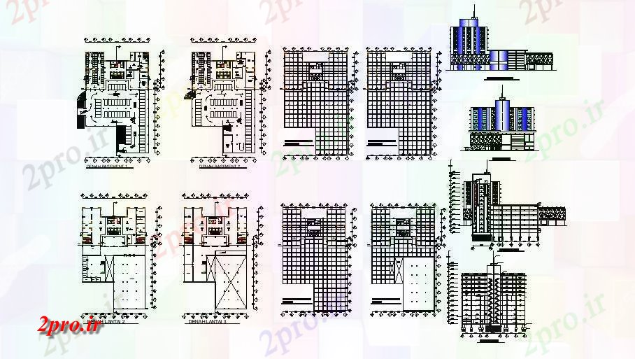 دانلود نقشه هتل - رستوران - اقامتگاه طرحی ساخت هتل چند طبقه با ابعاد جزئیات 56 در 90 متر (کد85360)