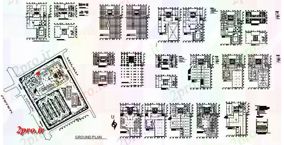 دانلود نقشه هتل - رستوران - اقامتگاه طرحی طبقه از ساختمان هتل چند طبقه با جزئیات مبلمان 56 در 90 متر (کد85361)