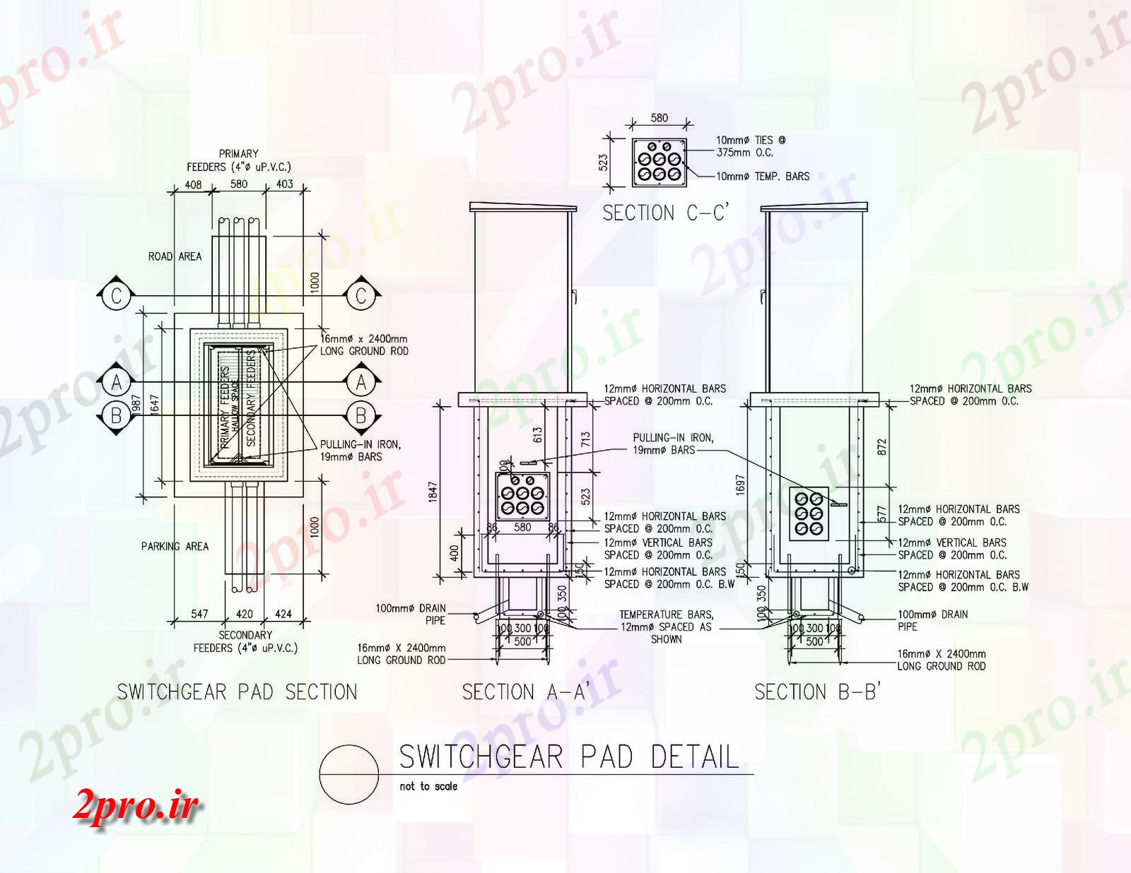 دانلود نقشه جزئیات ساختار جزئیات پد تابلو (کد85397)