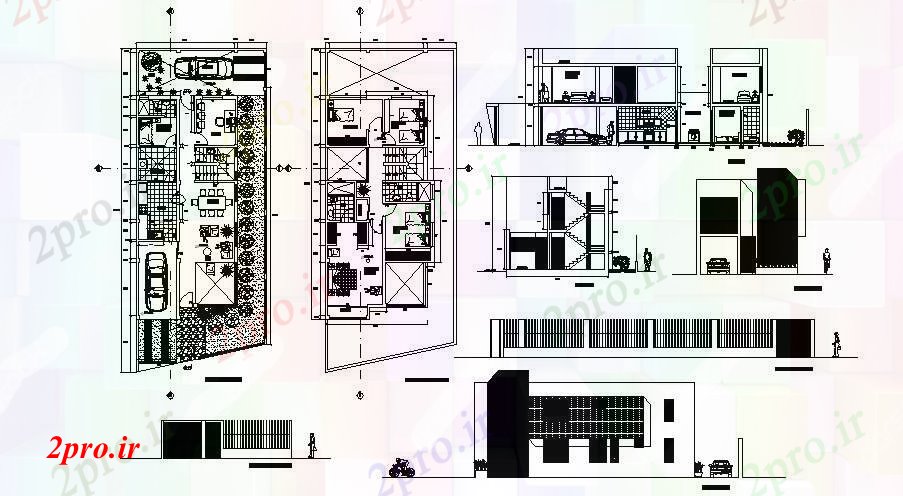 دانلود نقشه مسکونی ، ویلایی ، آپارتمان خانه های تک خانواری 900mtr X 22327mtr با بخش و نما 7 در 15 متر (کد85434)