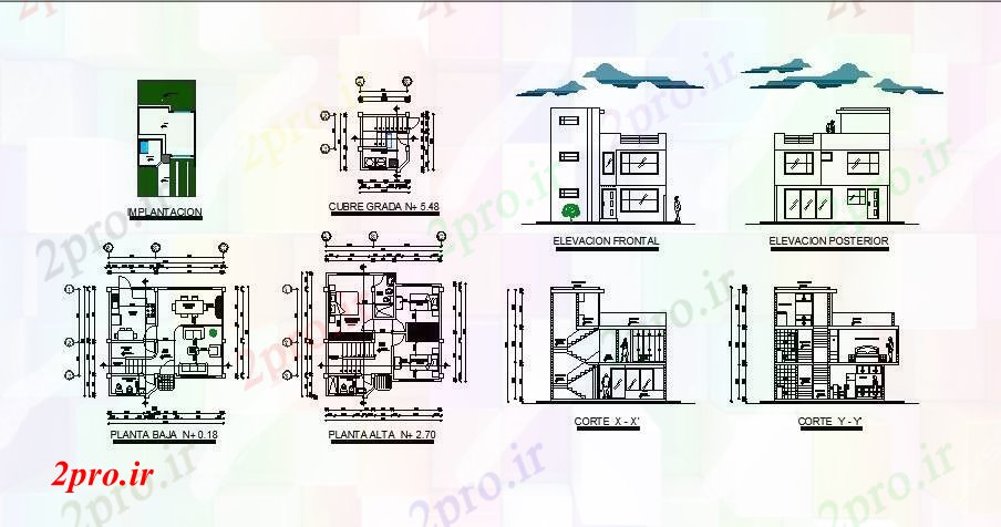 دانلود نقشه خانه های کوچک ، نگهبانی ، سازمانی - اتوکد از ویلا 800mtr X 760mtr با نما و بخش های مختلف 8 در 8 متر (کد85439)