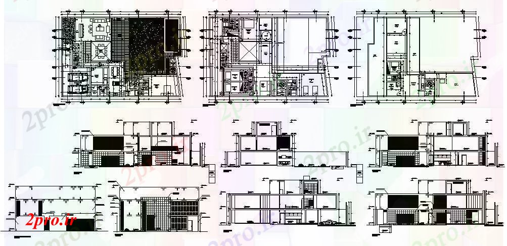 دانلود نقشه مسکونی ، ویلایی ، آپارتمان طبقه خانه مسکونی 2397 MTR X 1600mtr را با اطلاعات مبلمان 16 در 22 متر (کد85446)