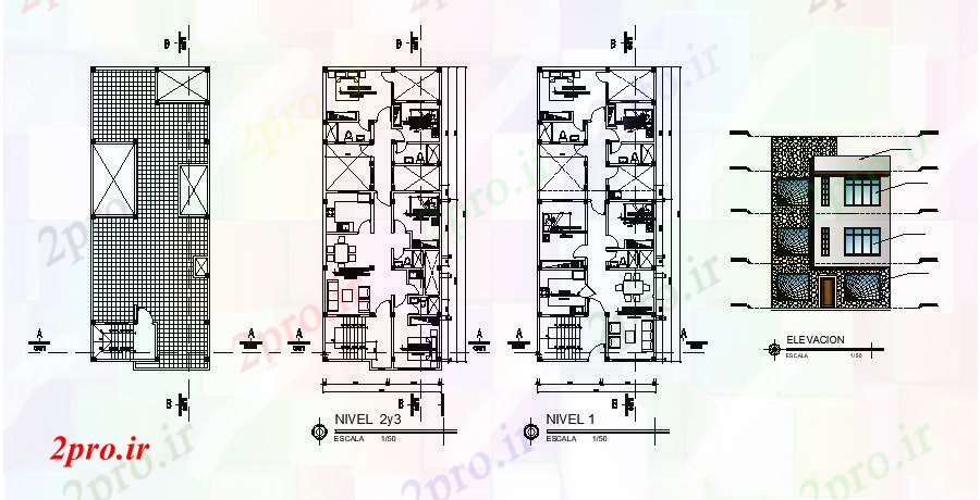 دانلود نقشه مسکونی ، ویلایی ، آپارتمان طبقه خانه 800mtr X 2000mtr با نما 8 در 20 متر (کد85461)