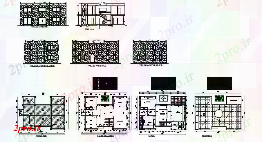 دانلود نقشه خانه های کوچک ، نگهبانی ، سازمانی - ویلای 1395mtr X 1080mtr با بخش و نما 10 در 15 متر (کد85489)