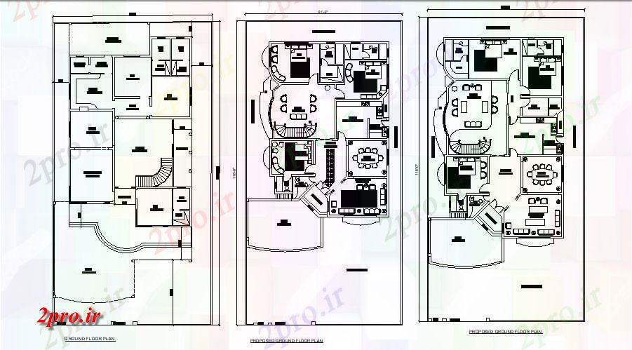 دانلود نقشه مسکونی ، ویلایی ، آپارتمان طرحی خانه های مسکونی 61 'X 116 با جزئیات مبلمان 63 در 85 متر (کد85505)