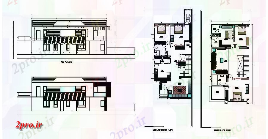 دانلود نقشه خانه های کوچک ، نگهبانی ، سازمانی - طرحی طبقه از خانههای ویلایی 28'3 '' X 27'6 '' با نما 33 در 70 متر (کد85510)