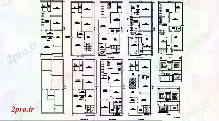 دانلود نقشه مسکونی ، ویلایی ، آپارتمان طبقه خانه مسکونی 25'6 '' X 60'0 با نما و بخش 30 در 74 متر (کد85523)