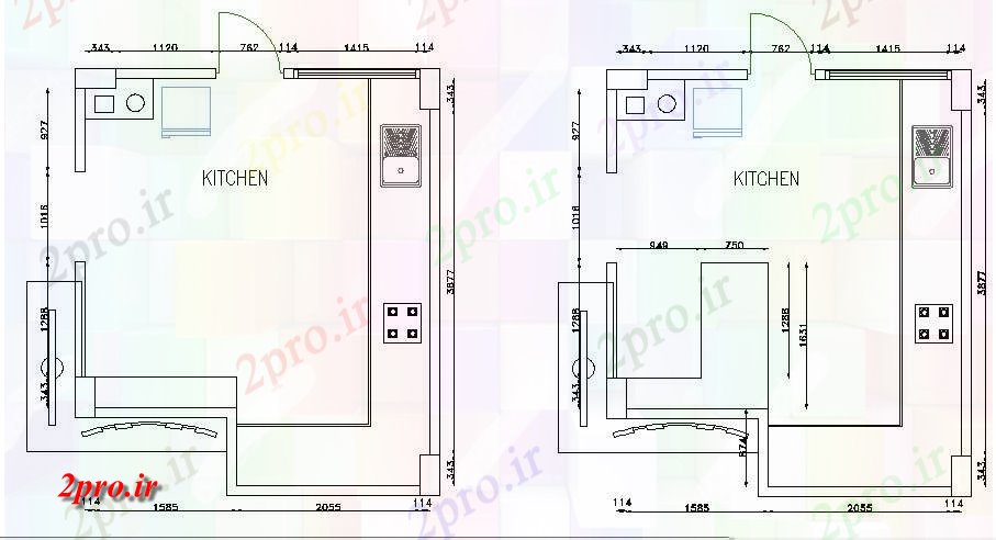 دانلود نقشه مسکونی  ، ویلایی ، آپارتمان  طرحی طبقه از آشپزخانه با ابعاد جزئیات (کد85525)