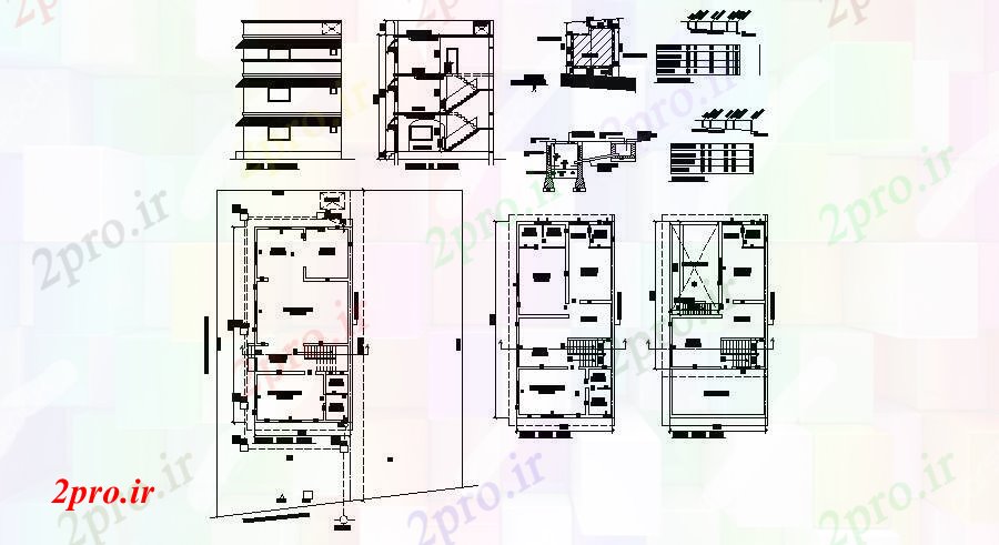 دانلود نقشه مسکونی ، ویلایی ، آپارتمان طبقه خانه های مسکونی با 1590mtr 779mtr با نما و بخش 7 در 15 متر (کد85526)