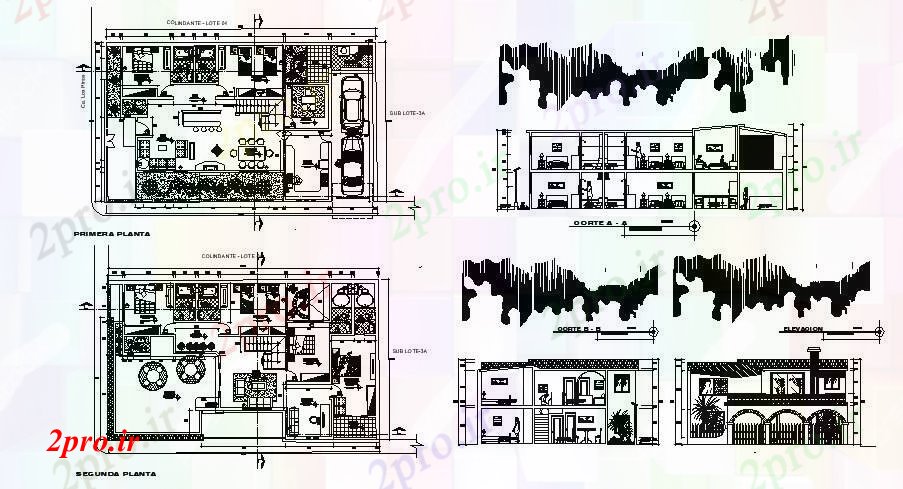 دانلود نقشه خانه های کوچک ، نگهبانی ، سازمانی - طبقه ویلا 1861mtr X 1102mtr با بخش و نما 11 در 18 متر (کد85539)