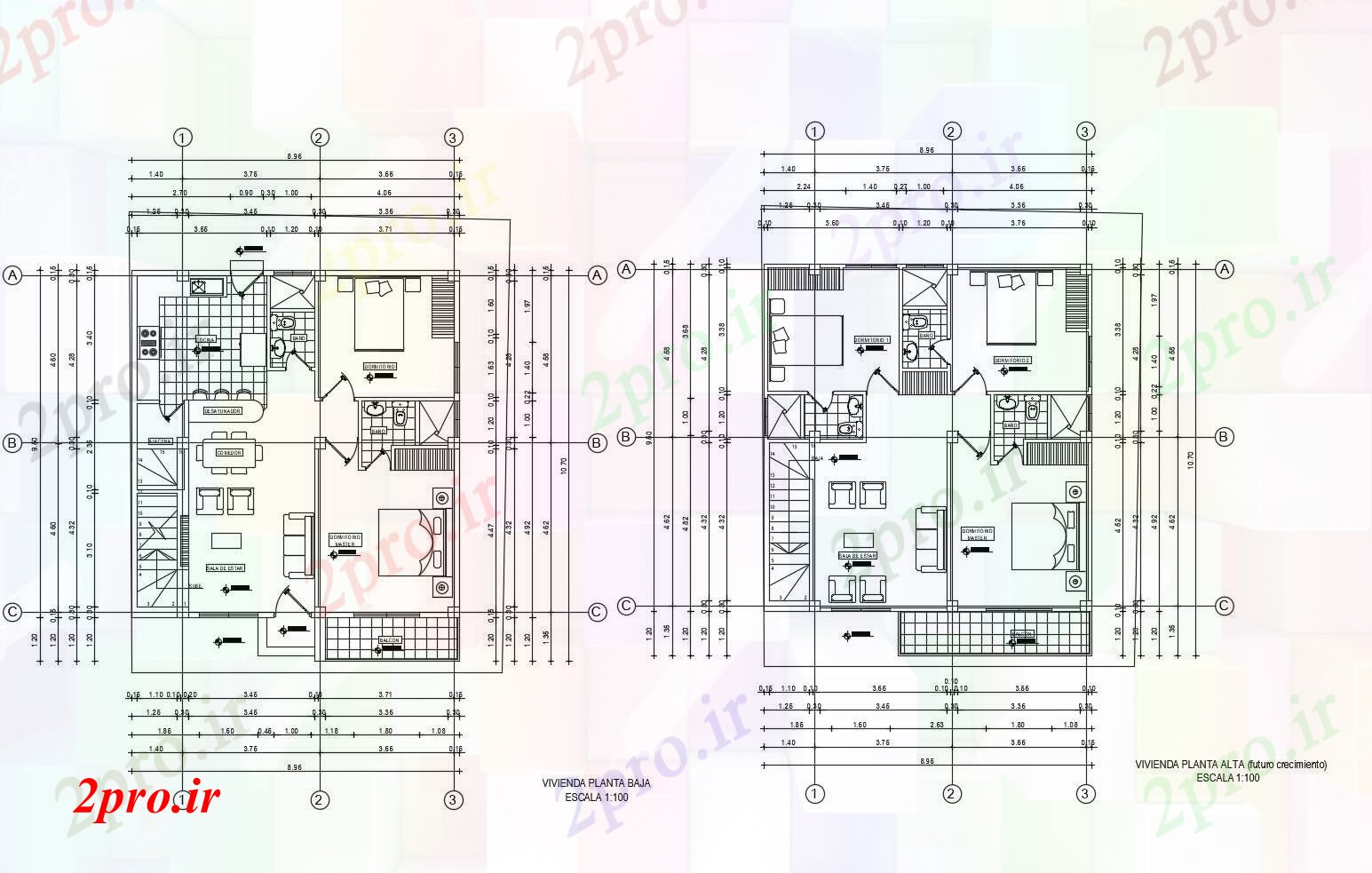 دانلود نقشه مسکونی ، ویلایی ، آپارتمان خانه 896mtr X 1070mtr را با اطلاعات مبلمان 8 در 9 متر (کد85576)