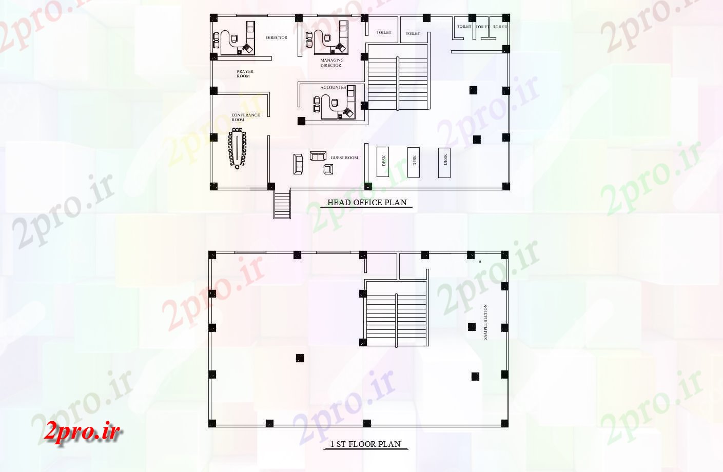 دانلود نقشه ساختمان دولتی ، سازمانی طرحی طبقه از دفتر مرکزی با جزئیات مبلمان 11 در 18 متر (کد85594)