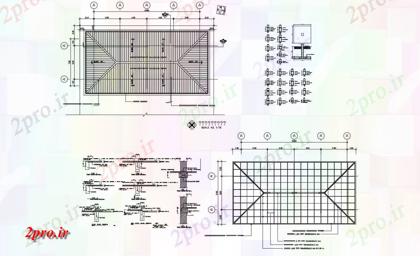 دانلود نقشه مسکونی ، ویلایی ، آپارتمان طرحی پشت بام خانه 1580mtr X 700mtr با ابعاد جزئیات 6 در 13 متر (کد85595)