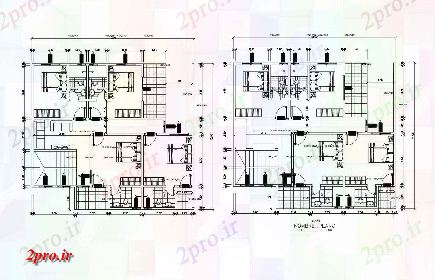 دانلود نقشه مسکونی ، ویلایی ، آپارتمان طرحی خانه های مسکونی 1200mtr X 1080mtr با ابعاد جزئیات 10 در 12 متر (کد85597)