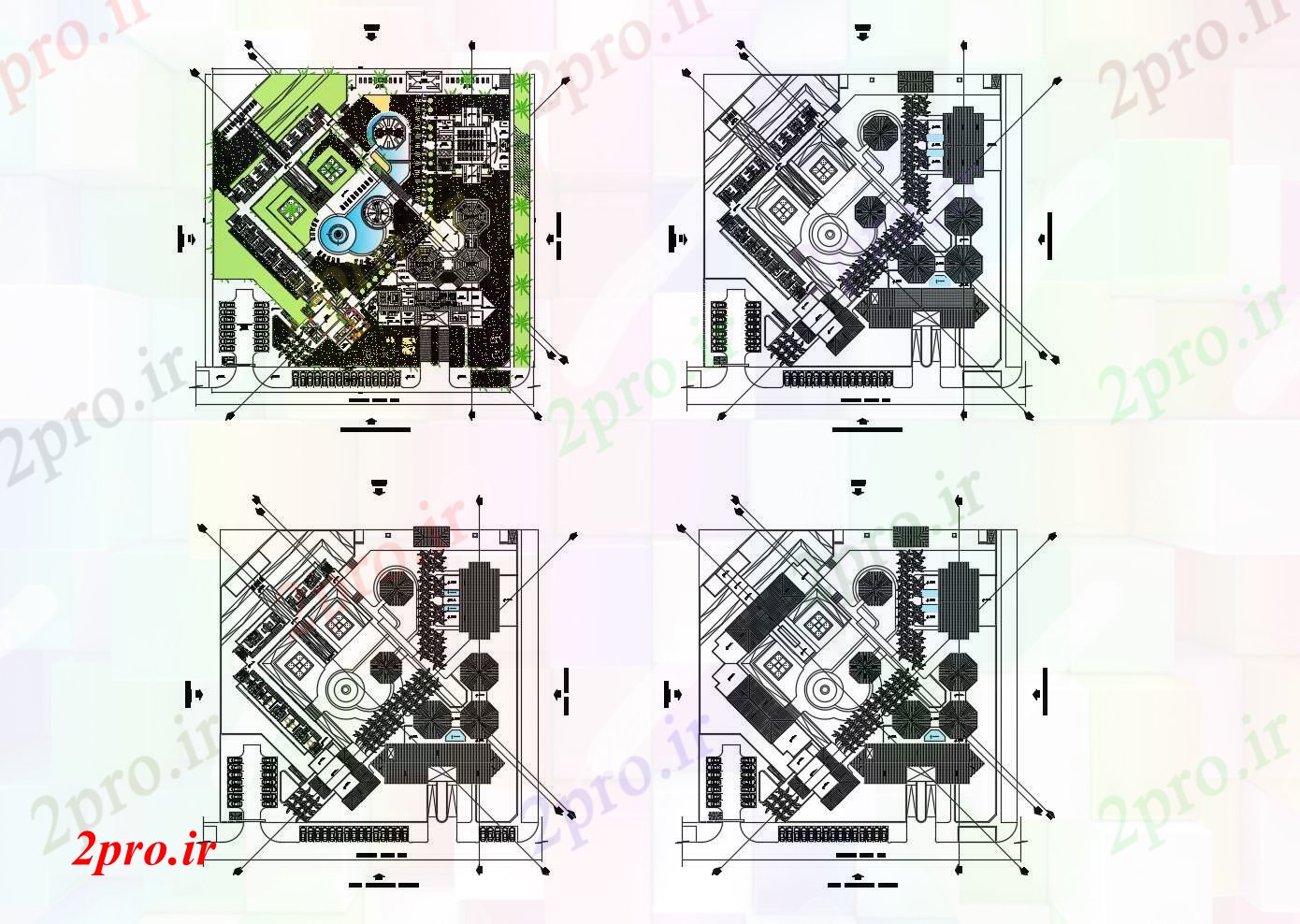 دانلود نقشه مسکونی  ، ویلایی ، آپارتمان  طرحی معماری هتل ساخت 10210mtr X 10046mtr با ابعاد جزئیات (کد85598)