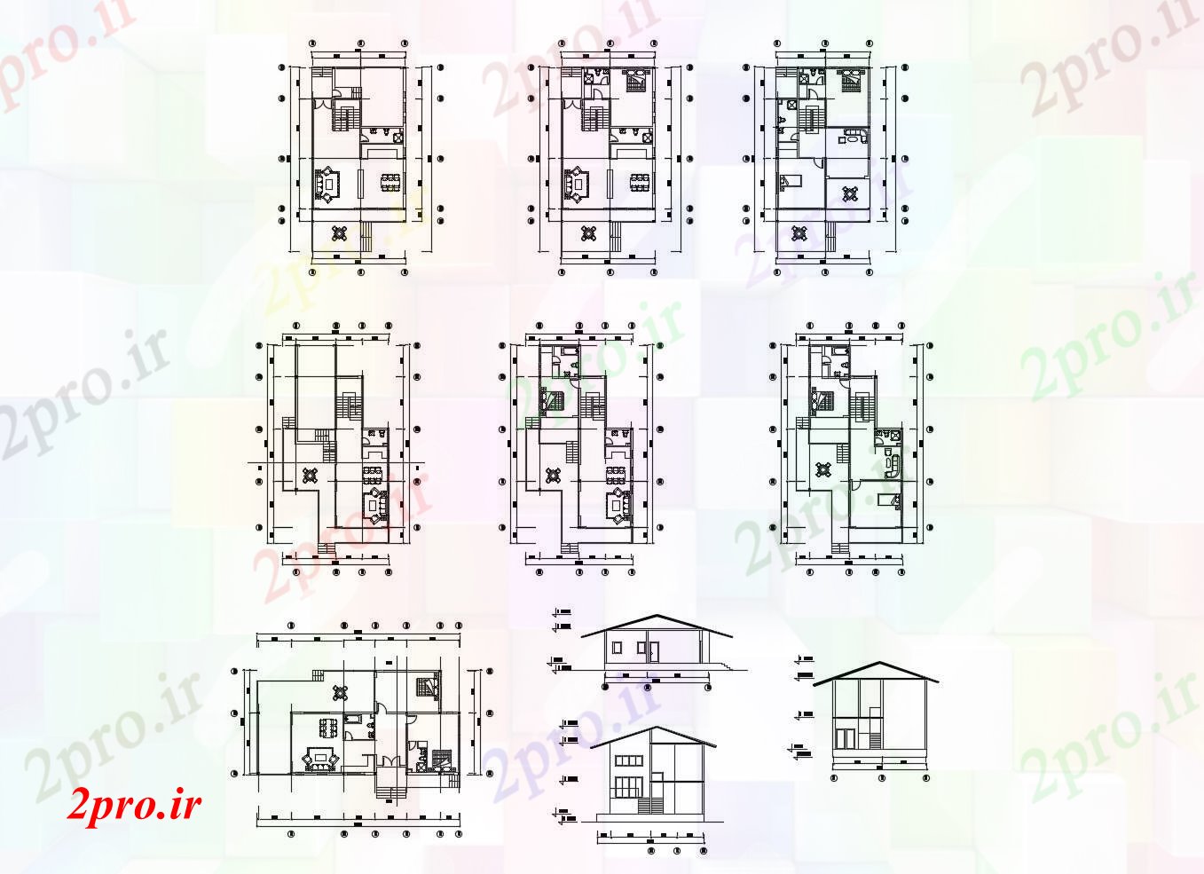 دانلود نقشه مسکونی ، ویلایی ، آپارتمان خانه 10200mtr X 19200mtr با نما و بخش 10 در 19 متر (کد85599)