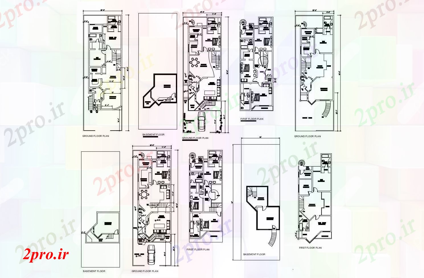 دانلود نقشه مسکونی ، ویلایی ، آپارتمان اتوکد خانه 30'00 '' X 90'00 '' با جزئیات مبلمان 9 در 21 متر (کد85612)