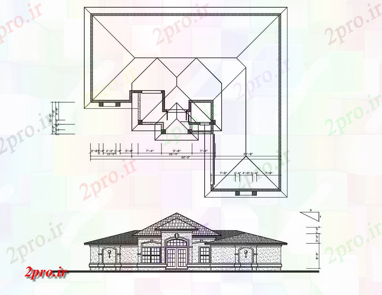 دانلود نقشه مسکونی ، ویلایی ، آپارتمان طرحی ساختمان با نما 16 در 17 متر (کد85651)