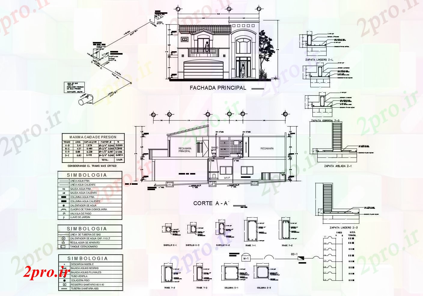 دانلود نقشه مسکونی ، ویلایی ، آپارتمان از 2 طبقه خانه با نما 10 در 16 متر (کد85666)