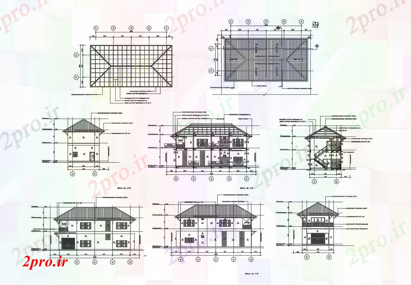 دانلود نقشه مسکونی ، ویلایی ، آپارتمان سقف با بخش ها و نما 7 در 16 متر (کد85714)