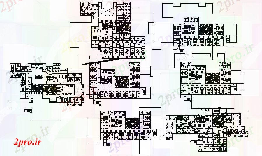 دانلود نقشه ساختمان مرتفع بیمارستان چند طبقه با نما های مختلف 57 در 85 متر (کد85746)