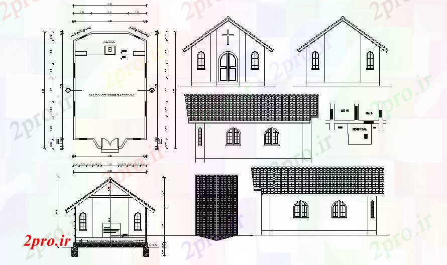 دانلود نقشه بیمارستان - درمانگاه - کلینیک طرحی معماری بیمارستان 500mtr X 800mtr با نما و بخش 5 در 8 متر (کد85766)