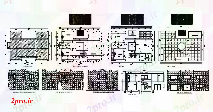 دانلود نقشه مسکونی ، ویلایی ، آپارتمان از خانه با نما و بخش 10 در 15 متر (کد85775)