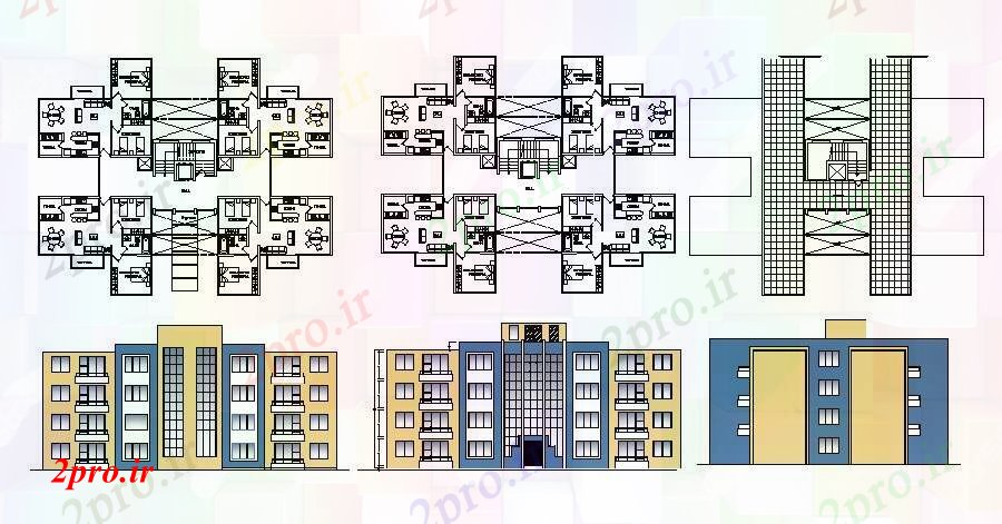 دانلود نقشه مسکونی ، ویلایی ، آپارتمان اتوکد از آپارتمان های مسکونی با نما 23 در 29 متر (کد85777)