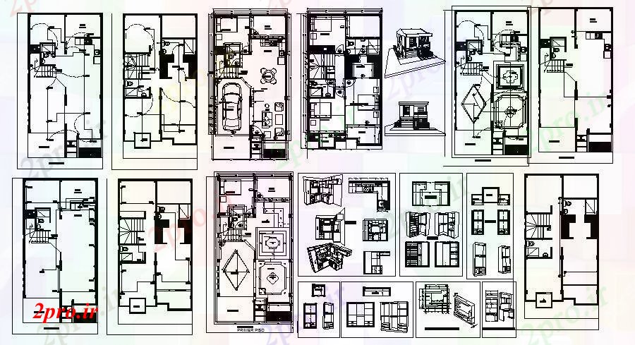 دانلود نقشه مسکونی ، ویلایی ، آپارتمان از خانه با جزئیات مبلمان 7 در 11 متر (کد85778)