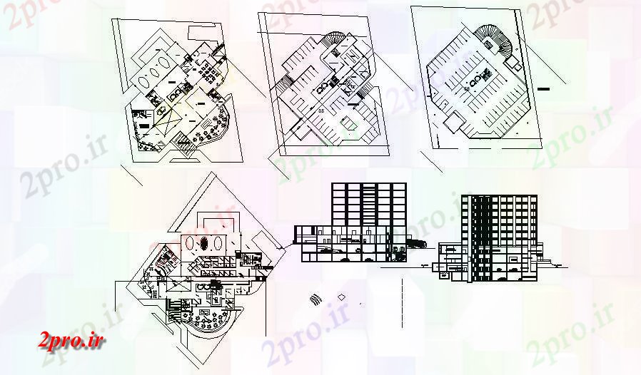 دانلود نقشه هایپر مارکت - مرکز خرید - فروشگاه طرحی های این مجموعه چند طبقه با بخش های مختلف 47 در 63 متر (کد85803)