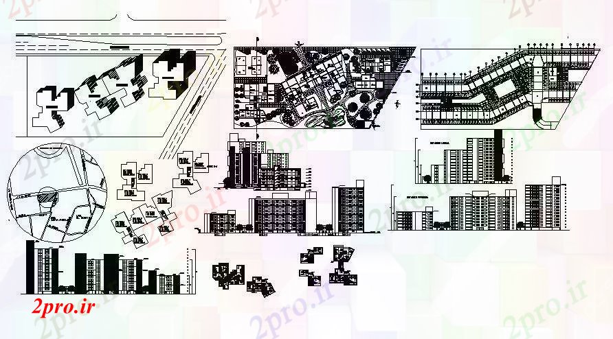 دانلود نقشه مسکونی  ، ویلایی ، آپارتمان  طرحی معماری از آپارتمان   های مسکونی با نما و بخش (کد85817)