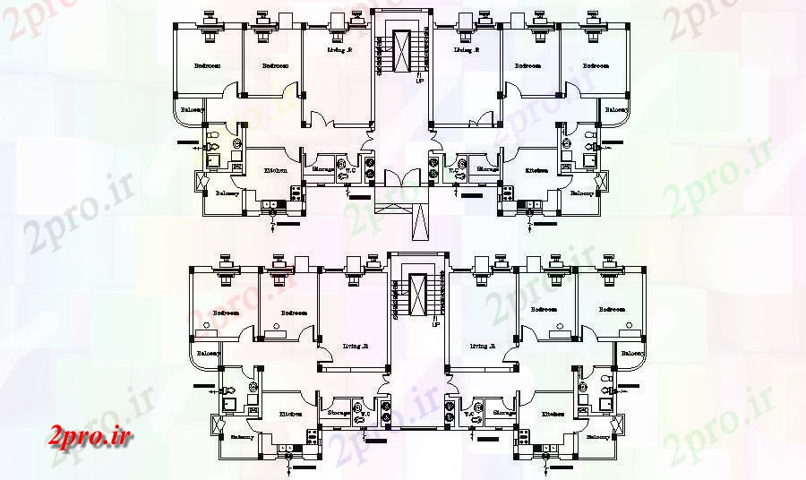 دانلود نقشه مسکونی  ، ویلایی ، آپارتمان  آپارتمان مسکونی با ابعاد جزئیات  (کد85821)