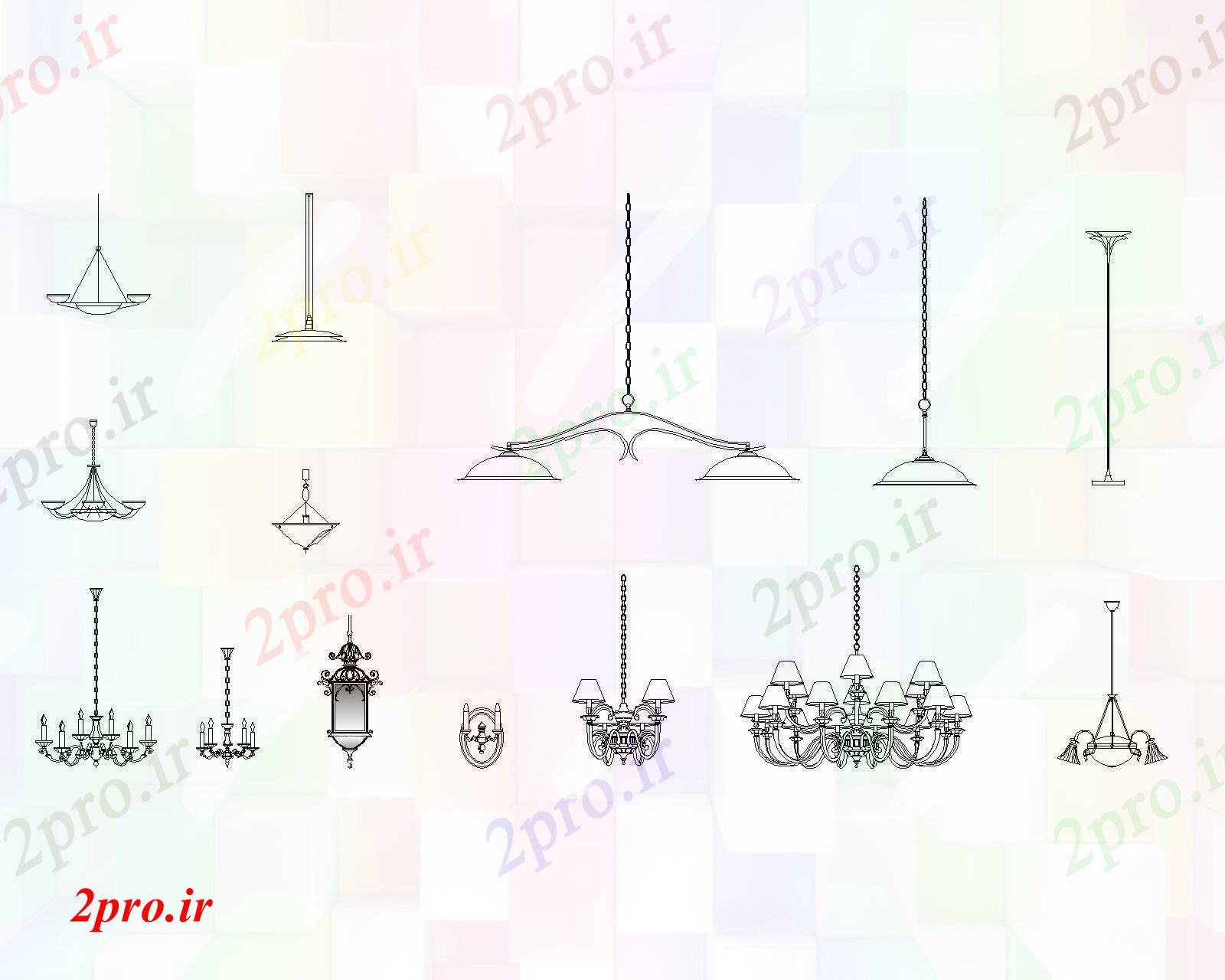 دانلود نقشه بلوک مبلمان chandeliers_set (کد85907)