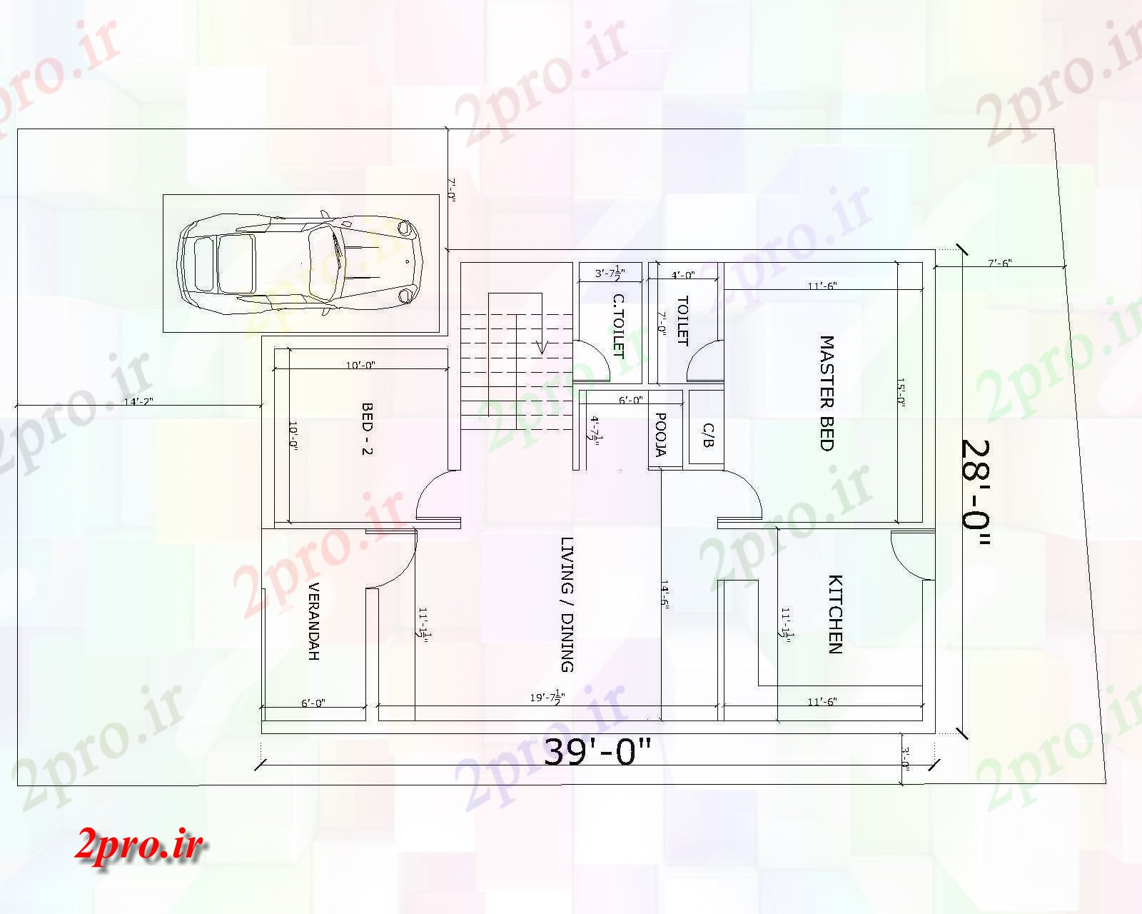 دانلود نقشه مسکونی ، ویلایی ، آپارتمان ویلا طراحی 8 در 11 متر (کد85926)