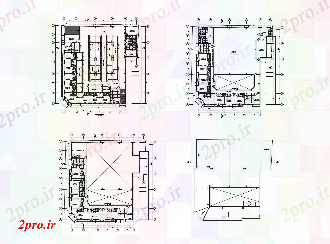 دانلود نقشه خانه های کوچک ، نگهبانی ، سازمانی - طرحی معماری ساختمان اداری با ابعاد جزئیات 30 در 32 متر (کد85970)