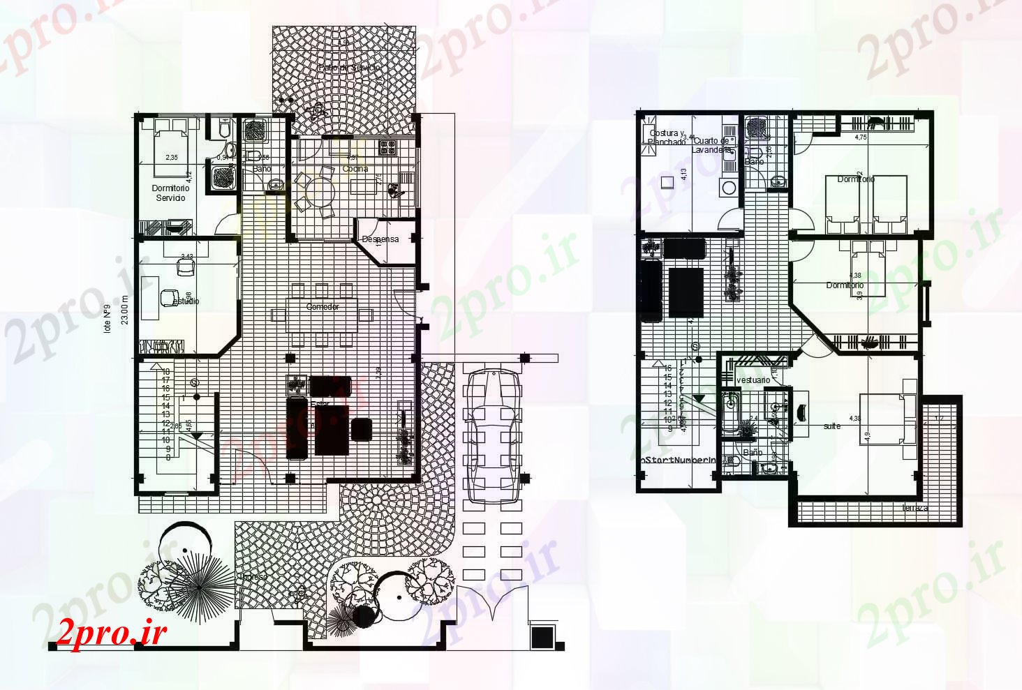 دانلود نقشه مسکونی ، ویلایی ، آپارتمان طرحی معماری 2 طبقه خانه 150mtr X 230mtr با ابعاد جزئیات 10 در 13 متر (کد85973)