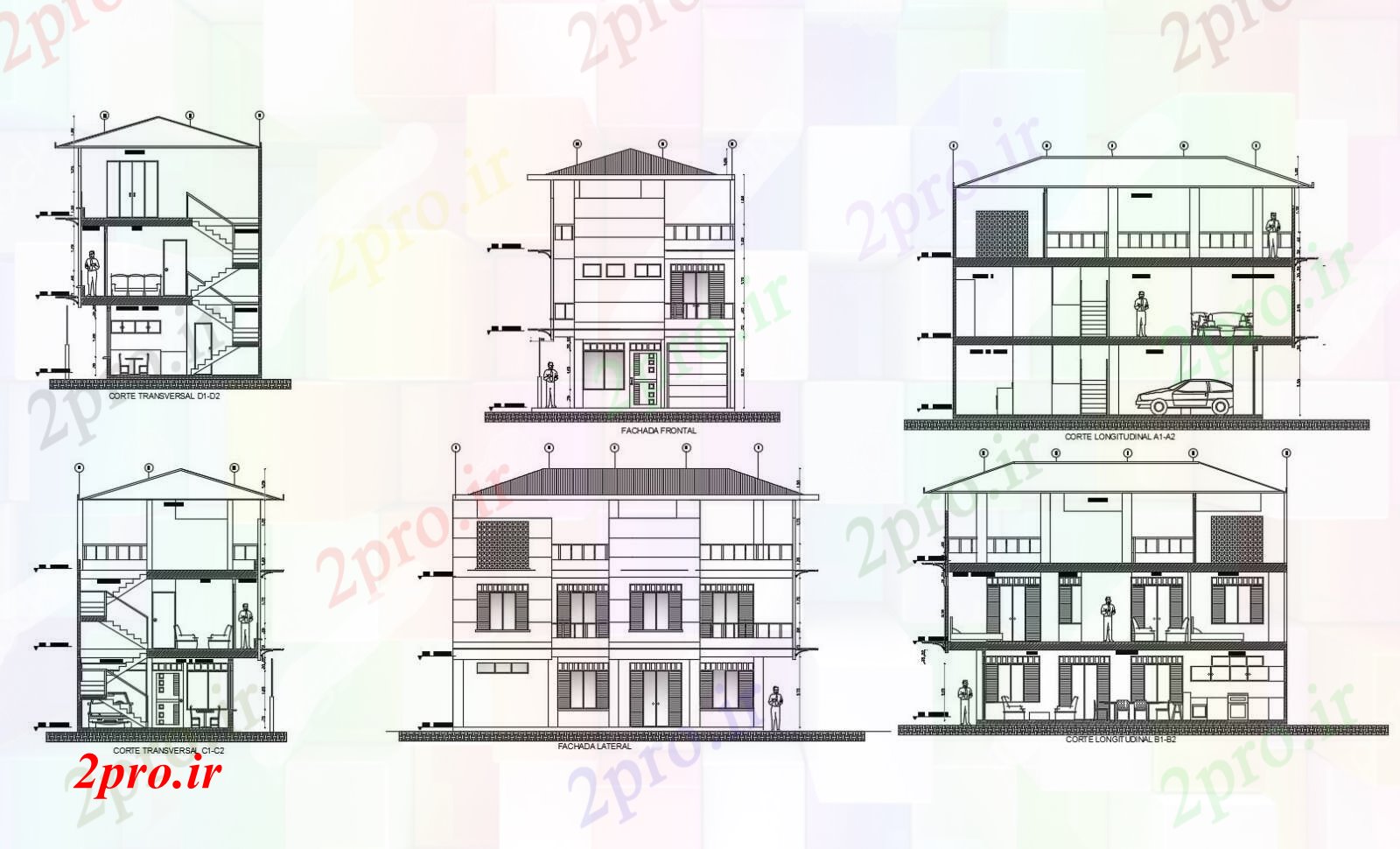 دانلود نقشه مسکونی ، ویلایی ، آپارتمان طبقه خانه با ابعاد جزئیات 6 در 12 متر (کد85984)