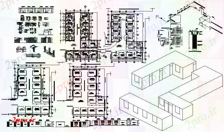 دانلود نقشه بیمارستان - درمانگاه - کلینیک اتوکد از بیمارستان با نمای ایزومتریک 15 در 22 متر (کد86000)