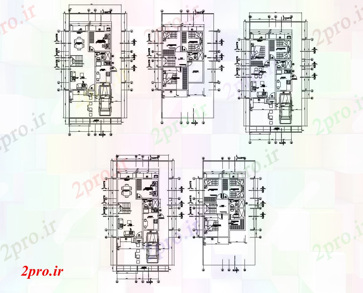 دانلود نقشه مسکونی ، ویلایی ، آپارتمان طرحی معماری خانه های تک خانواری 610mtr X 1505mtr 6 در 10 متر (کد86003)