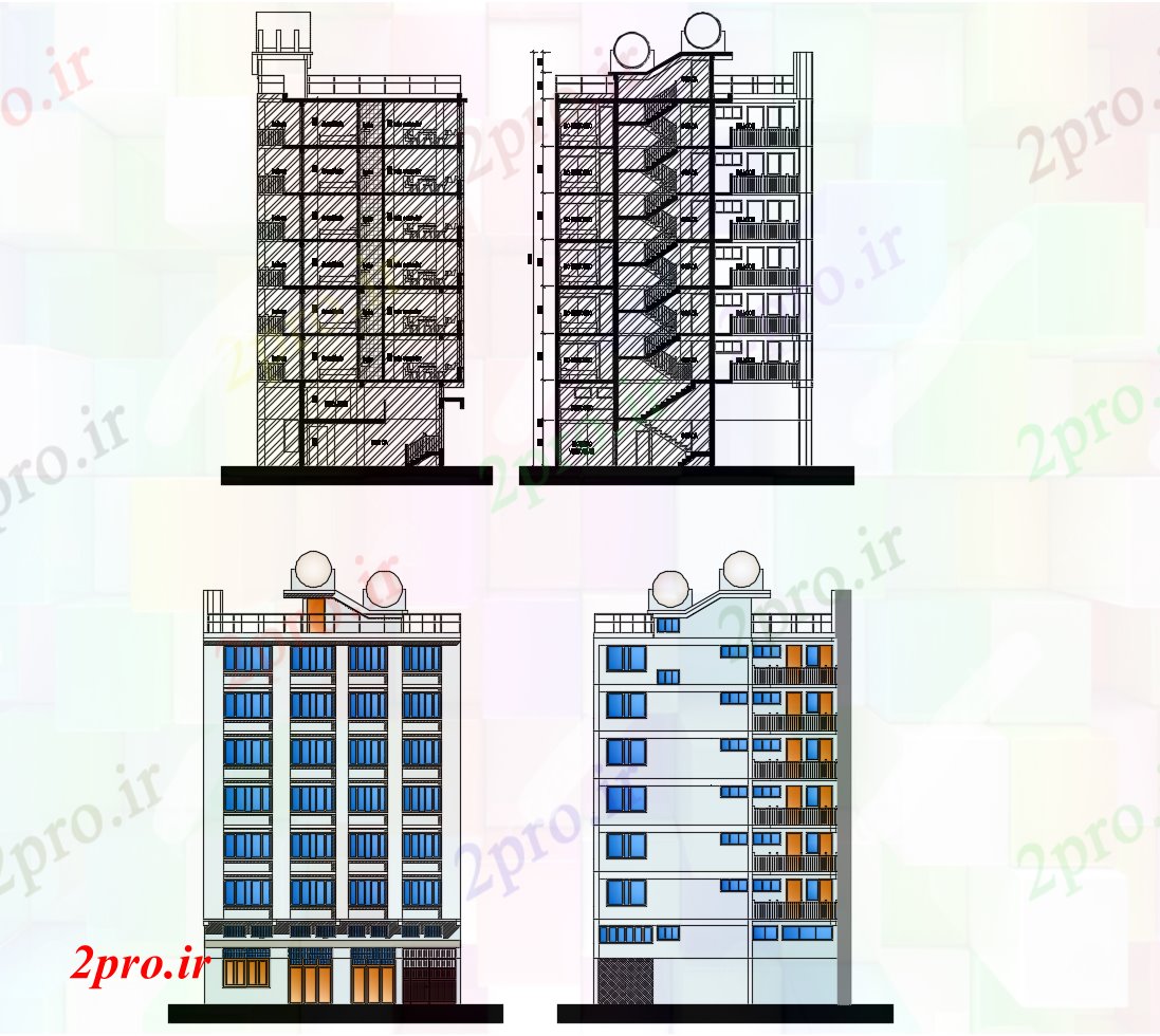 دانلود نقشه مسکونی  ، ویلایی ، آپارتمان   نماات مسکونی (کد86016)