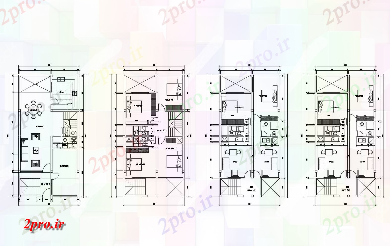 دانلود نقشه مسکونی ، ویلایی ، آپارتمان خانه مسکونی 745mtr X 1500mtr با ابعاد جزئیات 8 در 15 متر (کد86039)