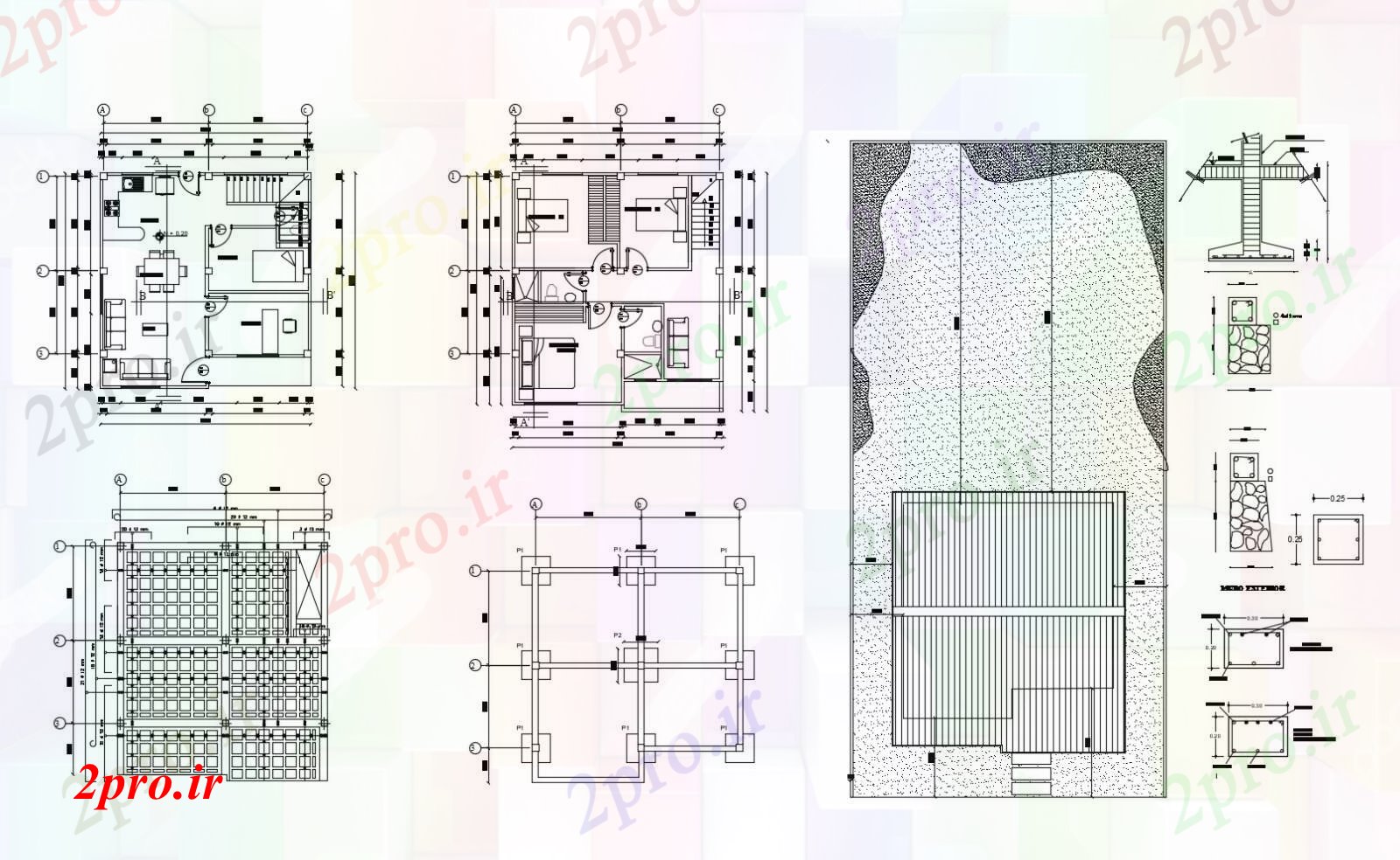 دانلود نقشه مسکونی ، ویلایی ، آپارتمان طرحی معماری 2 طبقه خانه 800mtr X 820mtr با ابعاد جزئیات 7 در 8 متر (کد86062)