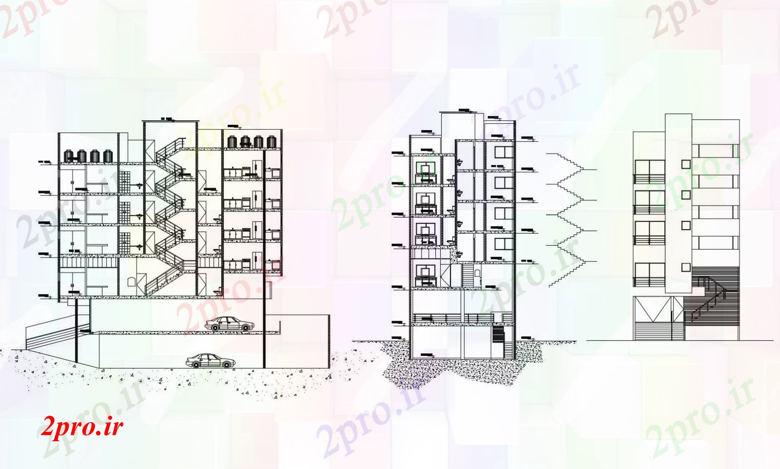 دانلود نقشه مسکونی  ، ویلایی ، آپارتمان  آپارتمان با بخش و نما (کد86065)